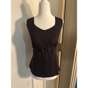 Vintage Lace Eyelet V Neck Black Bow Tank Top 90s Whimsigoth Coquette Feminine